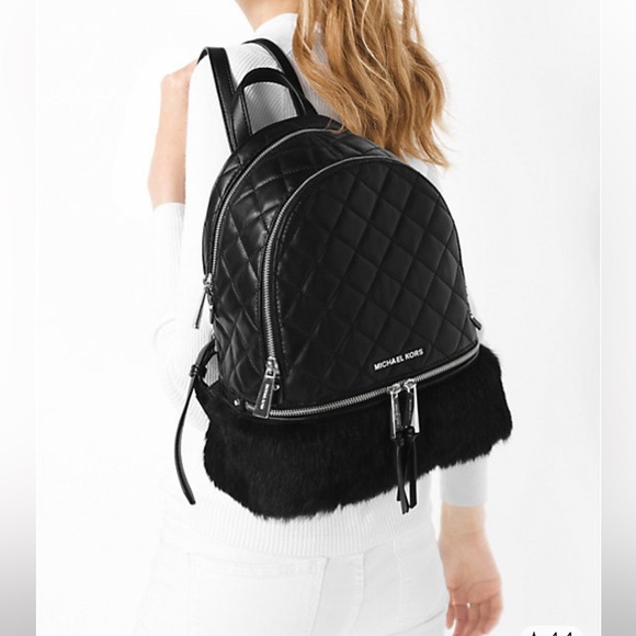 Michael Kors Handbags - Michael Kors Black Quilted Fur-Trim Backpack